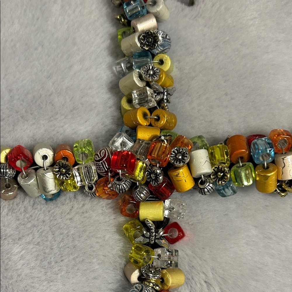 Colorful Beaded Cross 11” x 7” - Picture 2 of 6